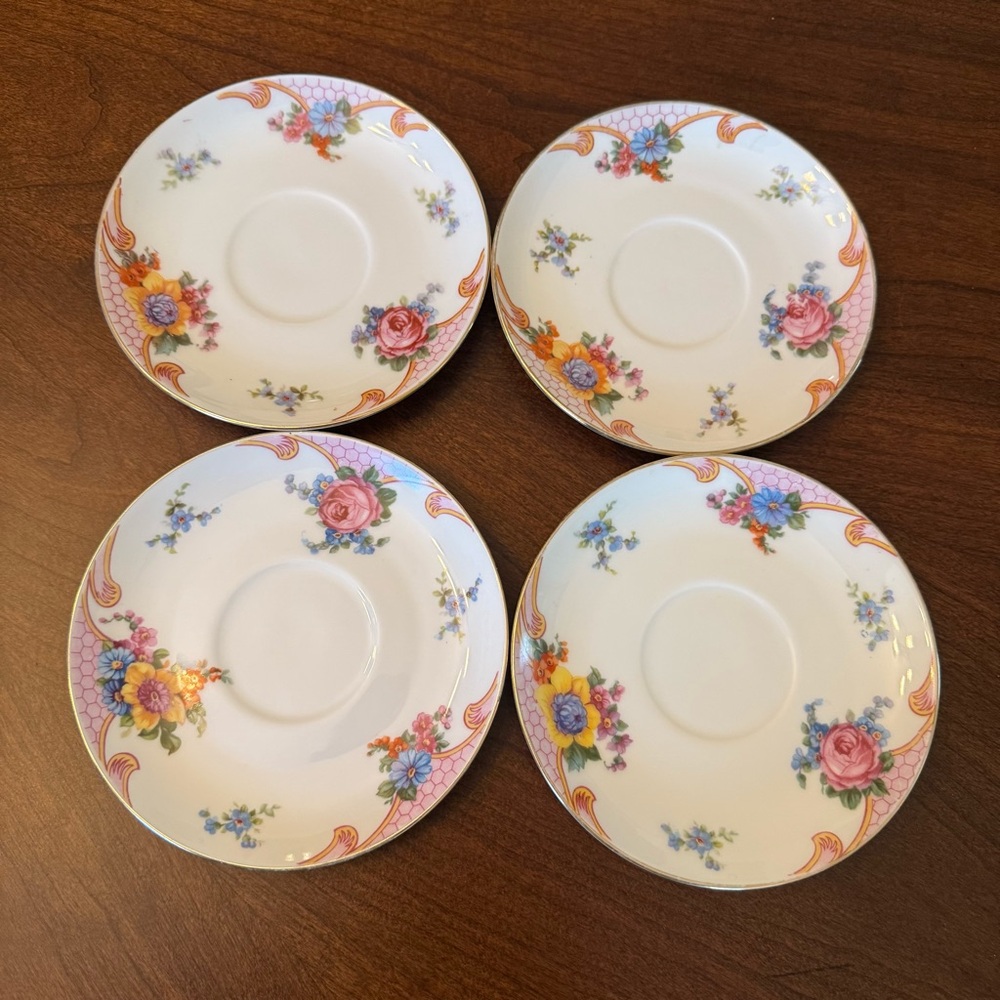 Set of 4 Vintage Epiag Czechoslovakia Bridal Rose Saucers Fine Porcelain China